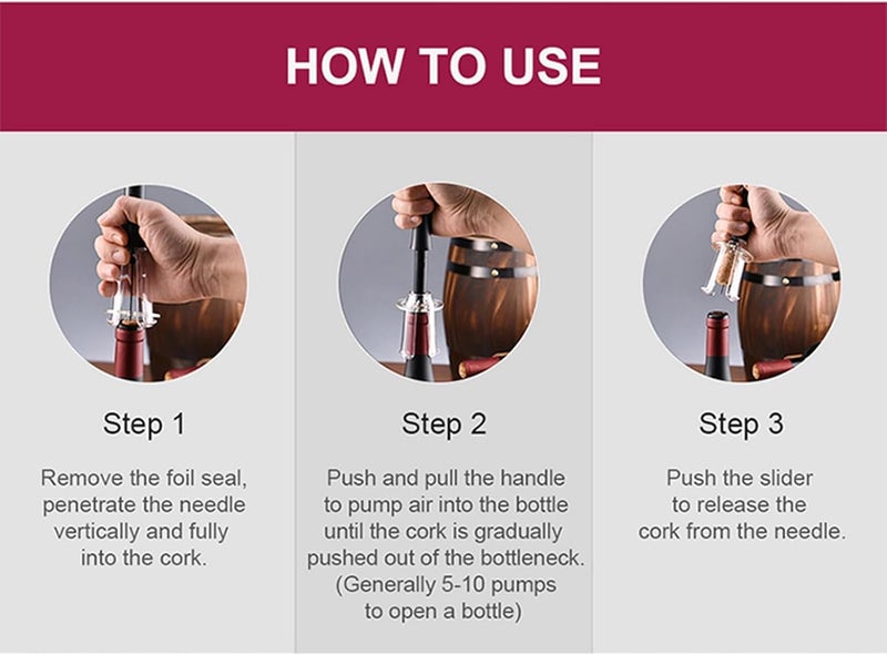 IPEROT Wine Opener Set, Air Pressure Pump Bottle Opener with Foil Cutter, Aerator Pourer, Vacuum Stopper(4PCS), Simple Cork Remover, Efficient Corkscrew Bottle Opener, Great for Wine Lovers - Image 2